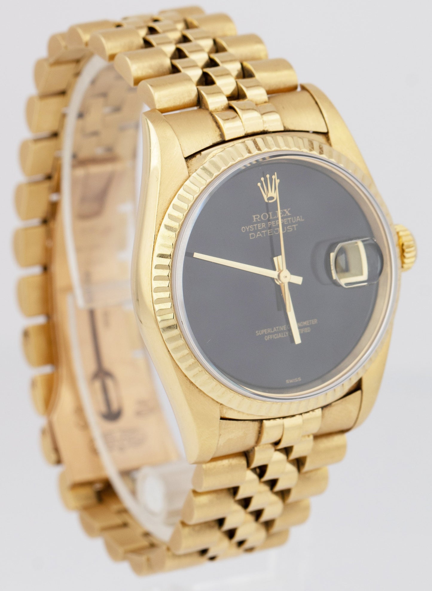 Rolex DateJust 36mm 18K Yellow Gold ONYX Black Jubilee Automatic Watch 16238