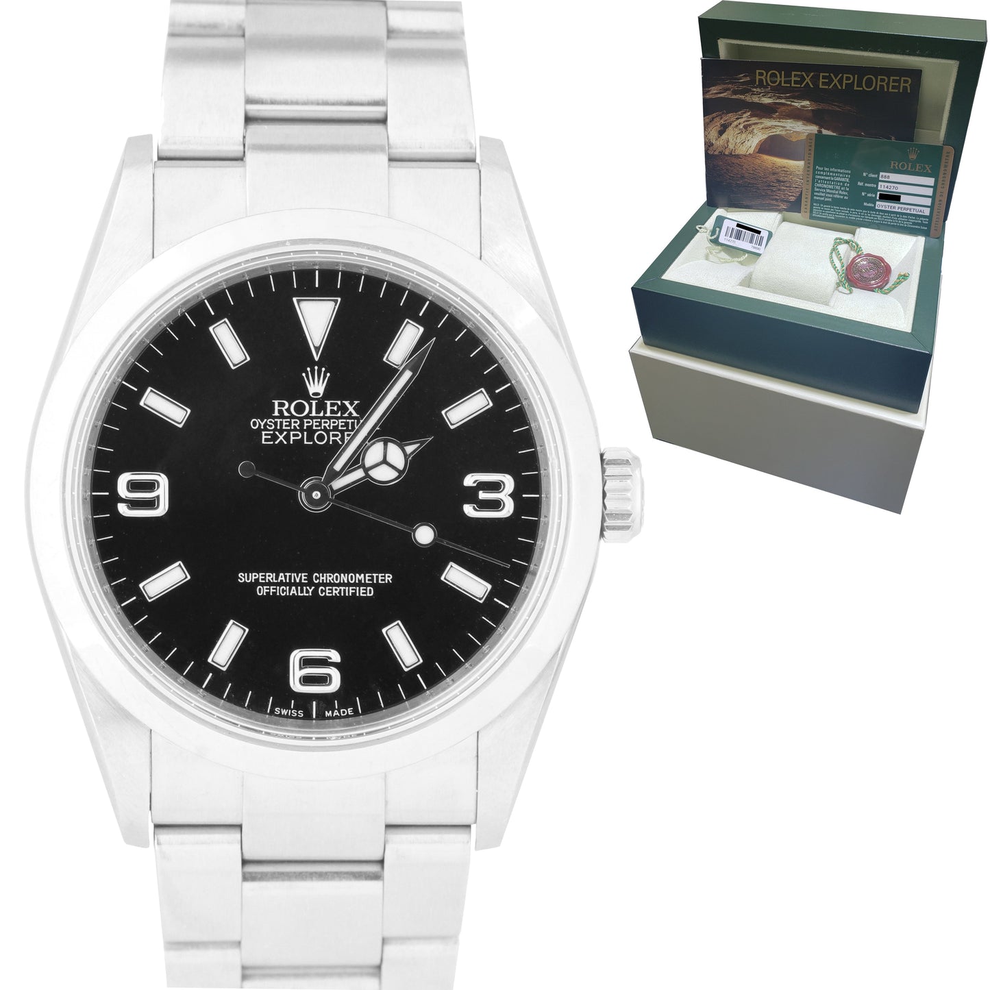 2008 ENGRAVED REHAUT Rolex Explorer I Black 36mm Stainless Oyster Watch 114270