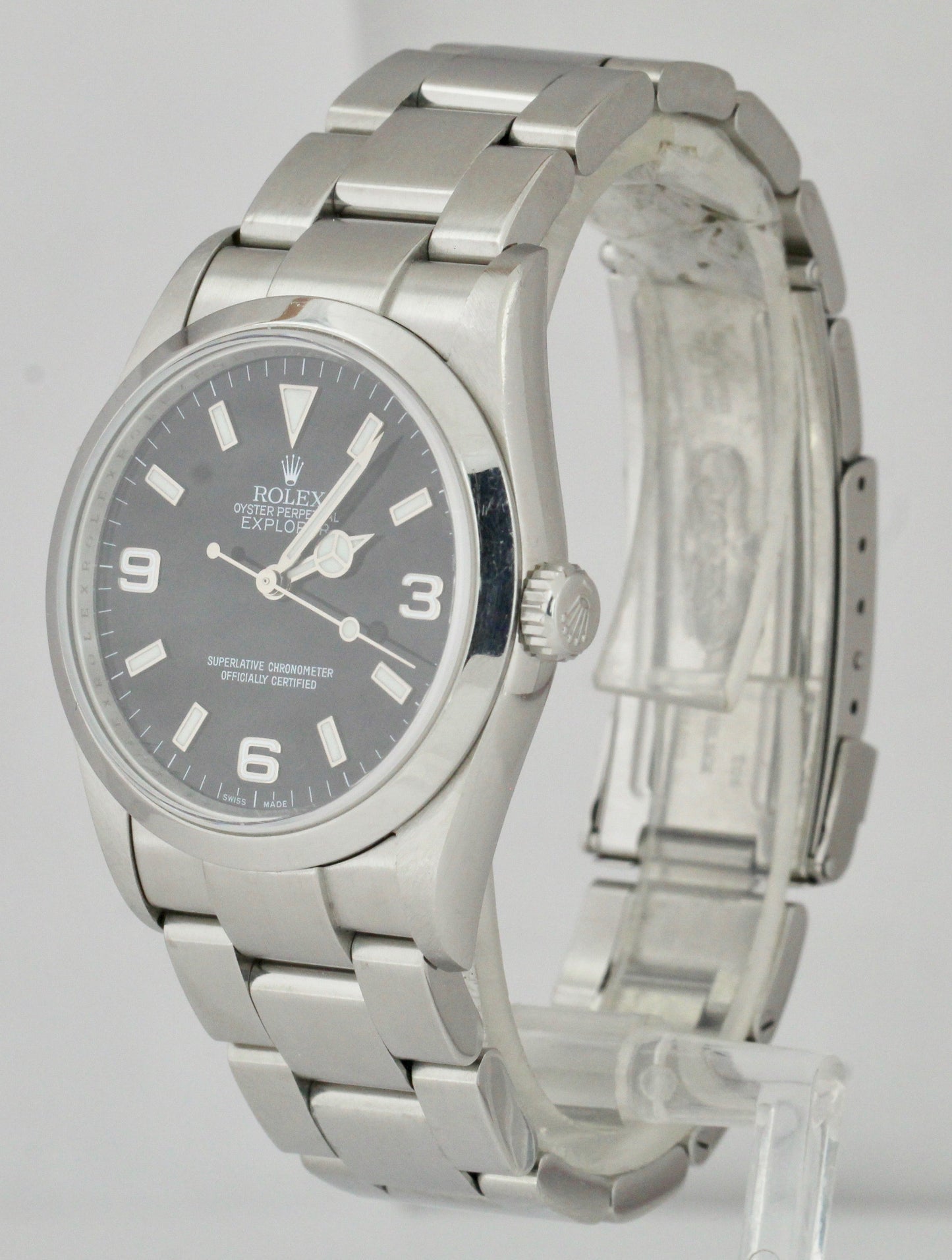 2008 ENGRAVED REHAUT Rolex Explorer I Black 36mm Stainless Oyster Watch 114270