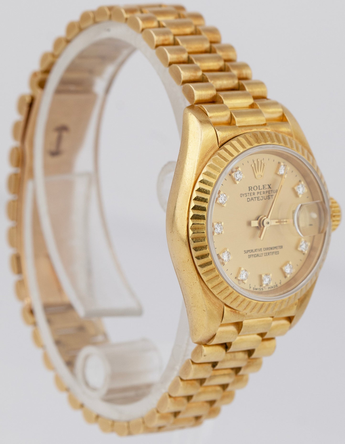 UNPOL. Ladies Rolex DateJust President 26mm Diamond Champagne Dial Watch 69178