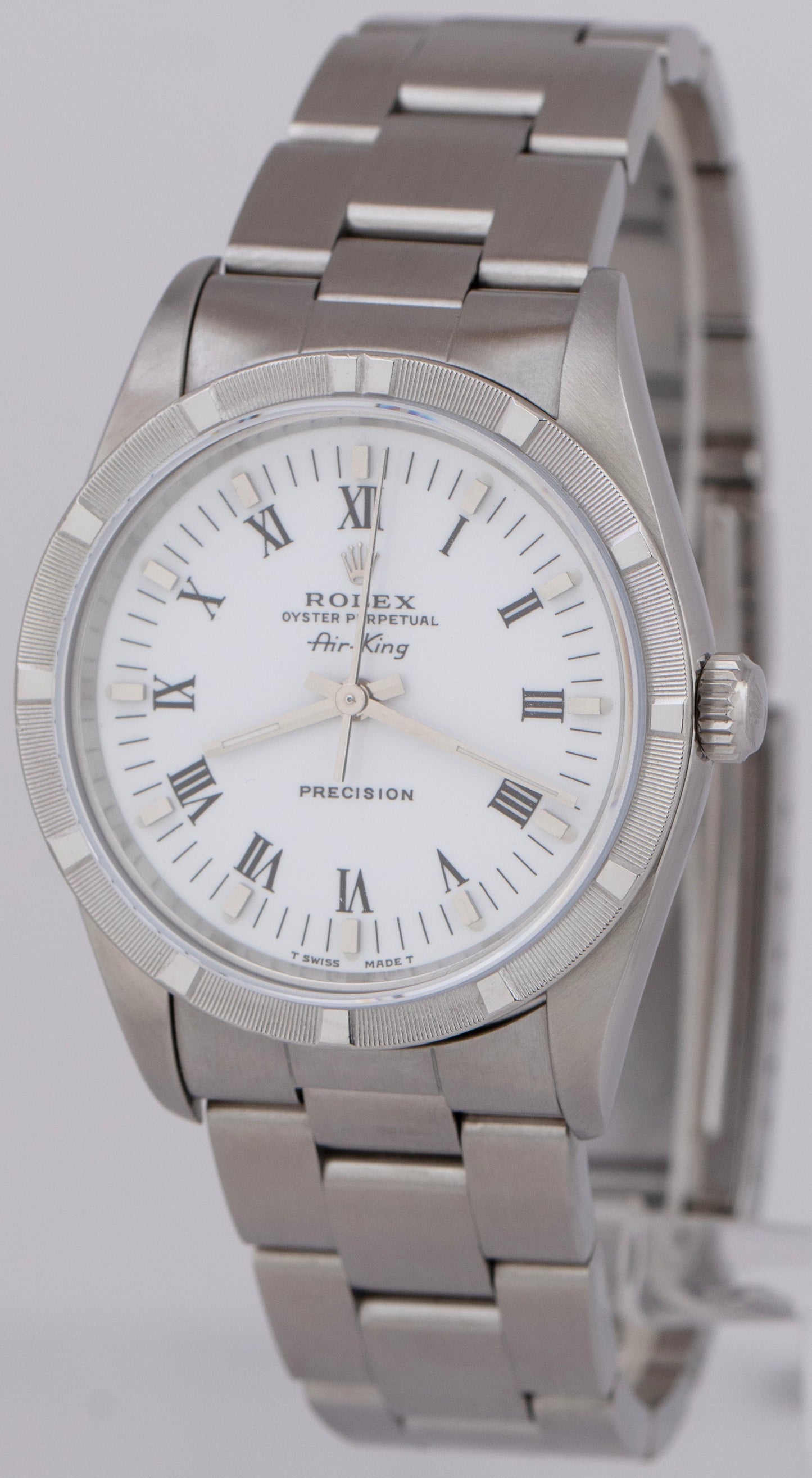 Rolex Oyster Perpetual Air-King White Roman Dial 14010 Steel NO-HOLES 34mm Watch