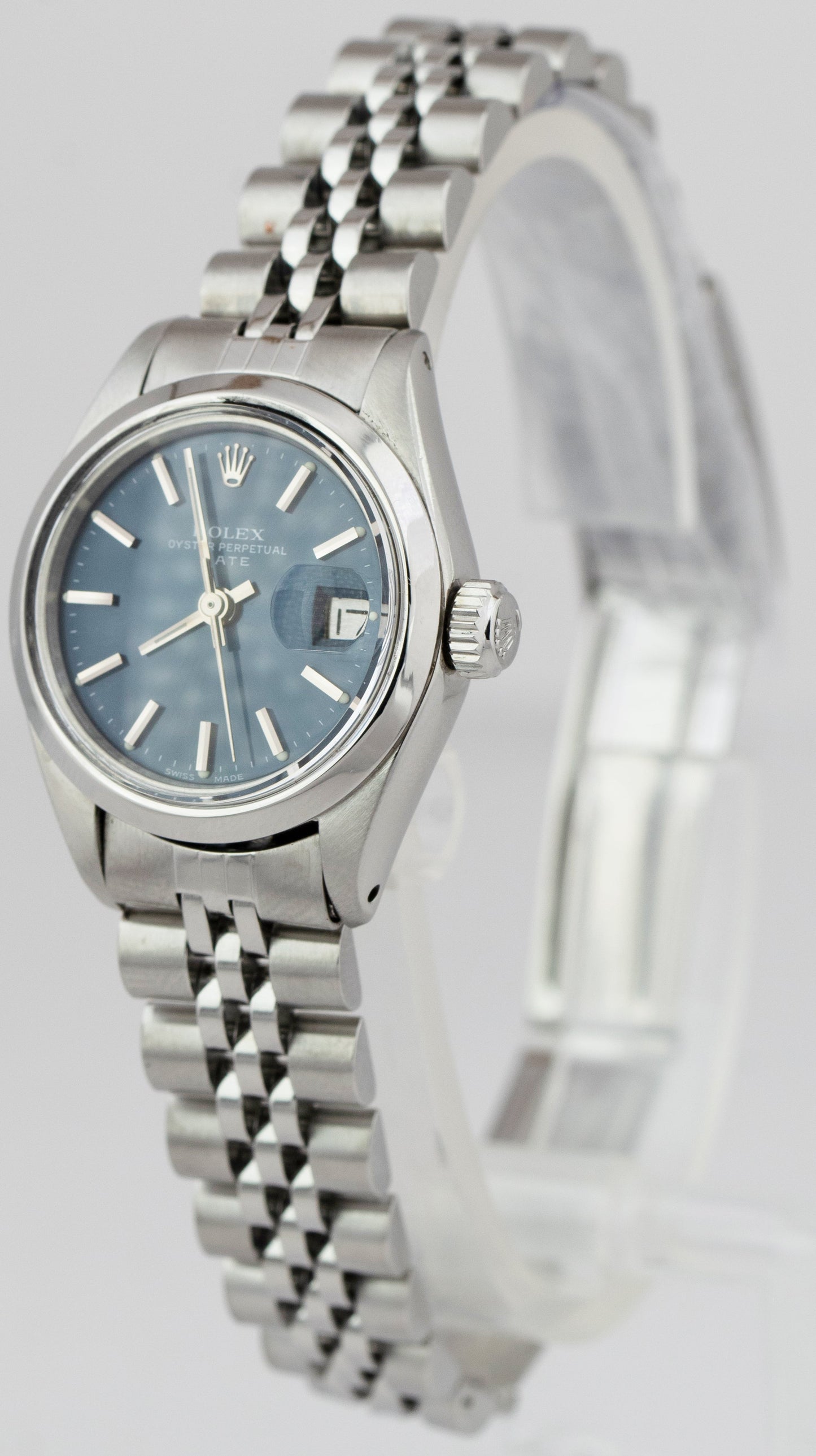 Ladies Rolex Oyster Perpetual Date Blue 26mm Steel Jubilee Automatic Watch 6916