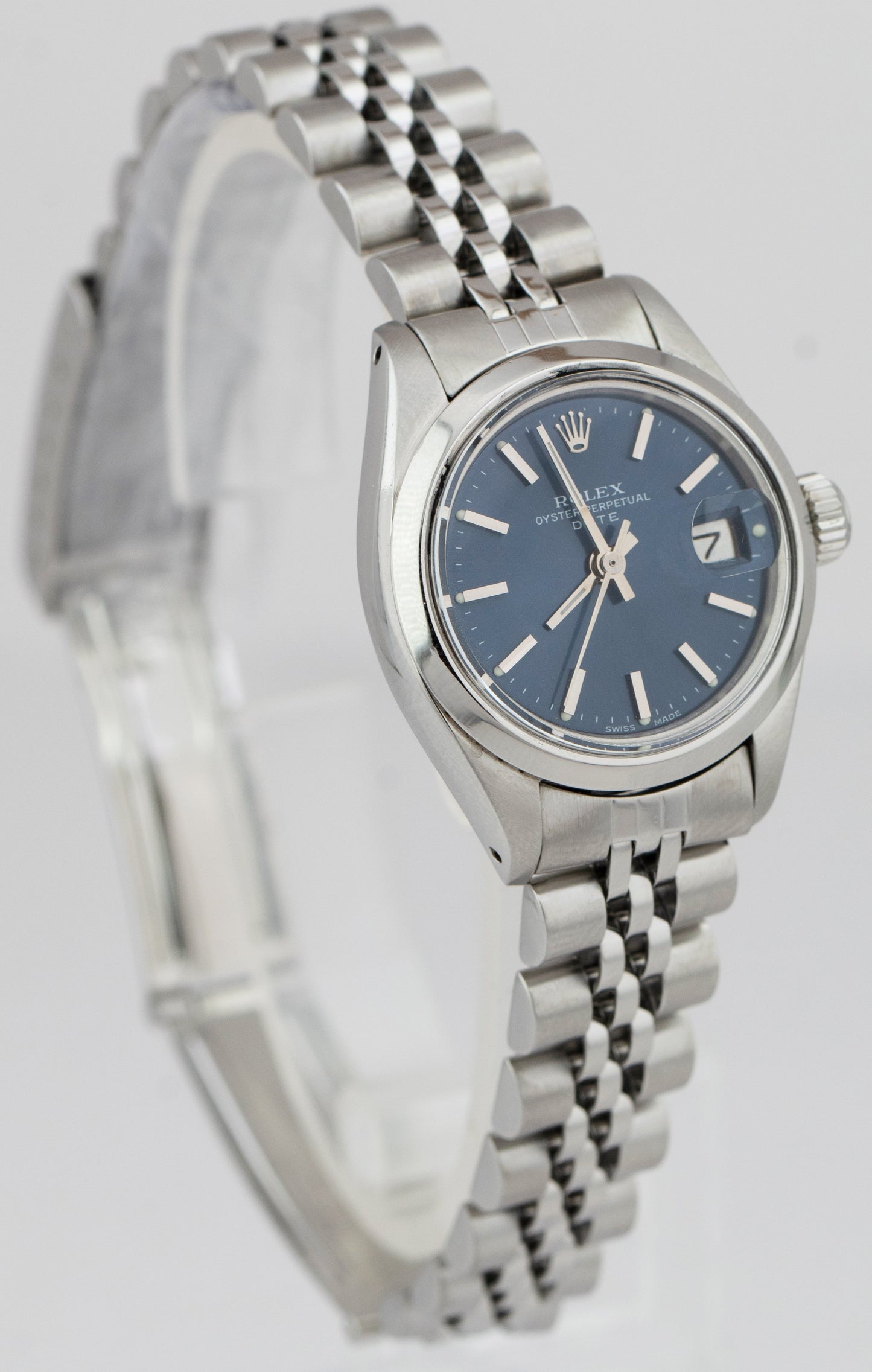 Ladies Rolex Oyster Perpetual Date Blue 26mm Steel Jubilee Automatic Watch 6916