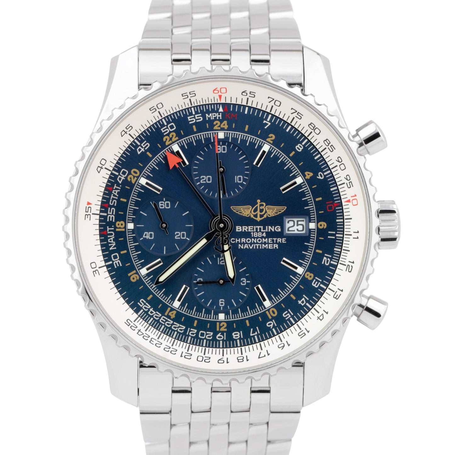 Breitling Navitimer World GMT Steel Blue 46mm A24322 Chronograph Watch PAPERS