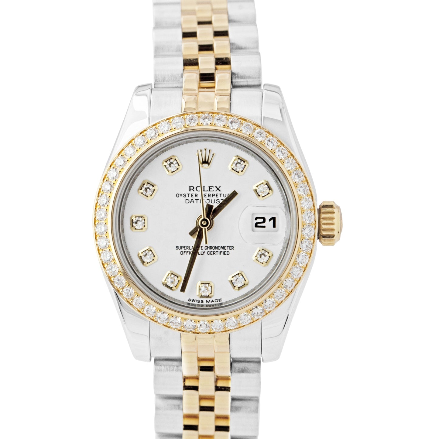 Ladies Rolex DateJust 26mm Two-Tone Gold White DIAMOND Dial Jubilee Watch 179383