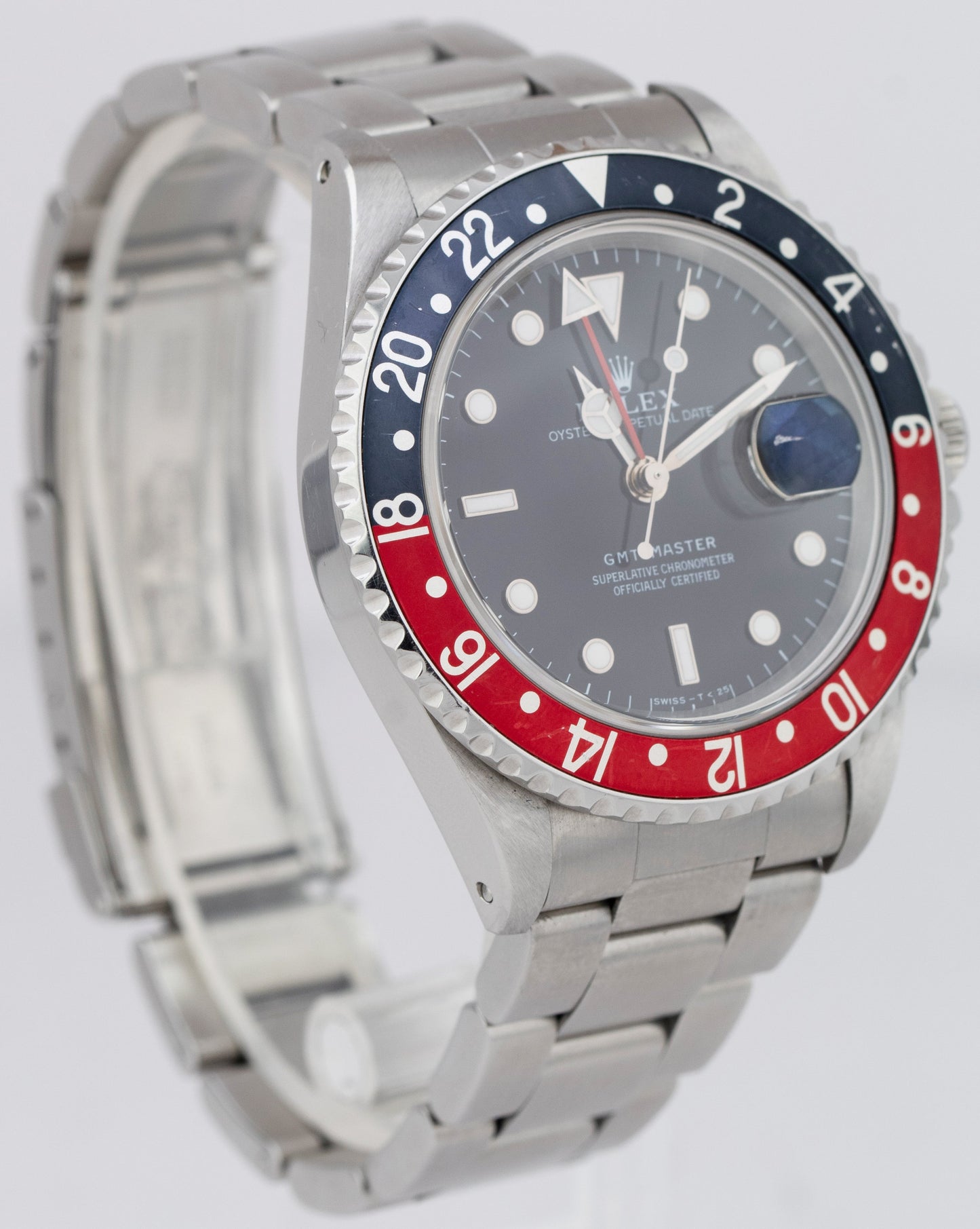 1998 PAPERS Rolex GMT-Master I 40mm PEPSI Blue Red Stainless Watch 16700 BOX