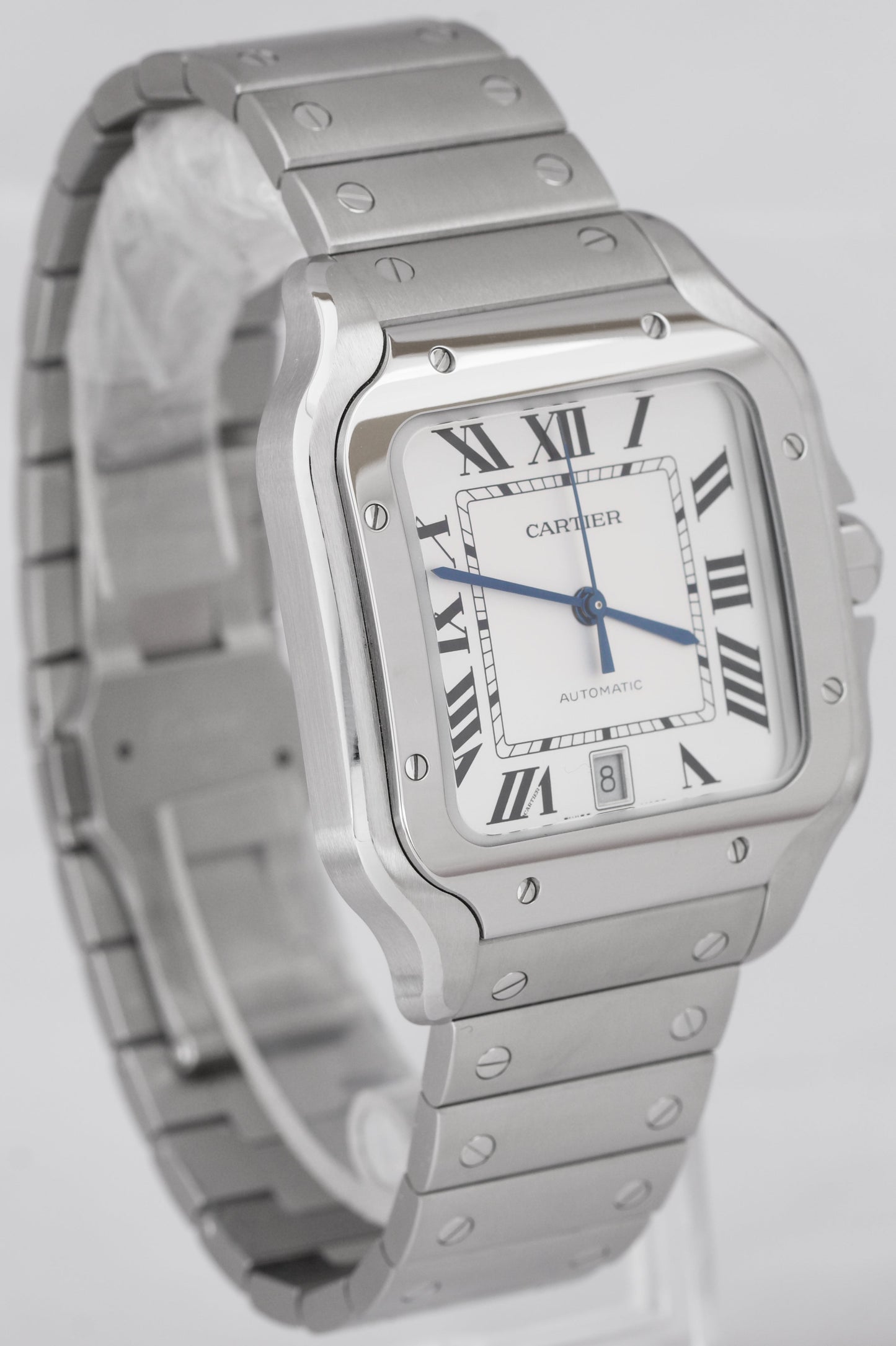 MINT Cartier Santos 42mm Automatic Stainless Steel White 4072 Watch WSSA0018