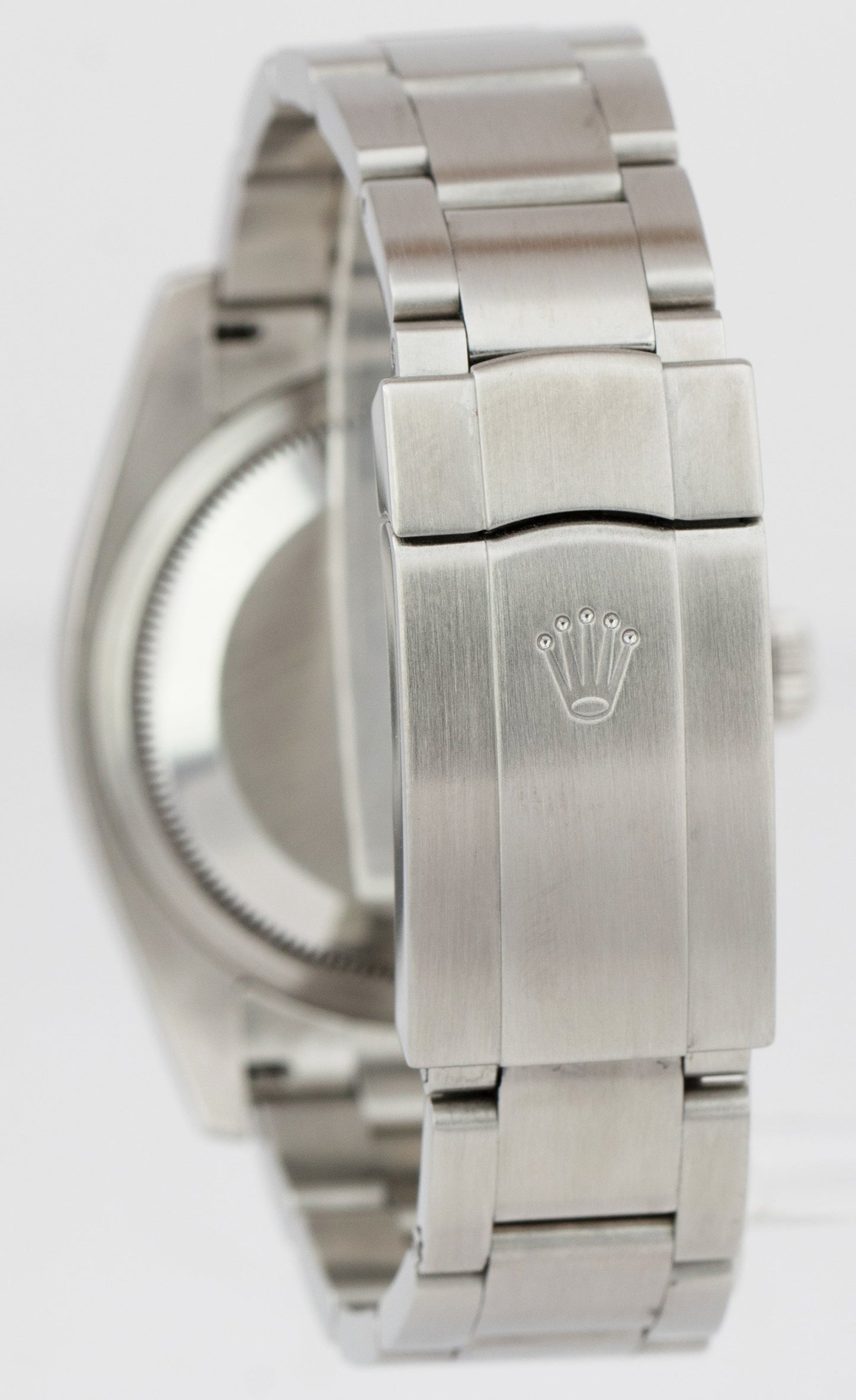 Rolex Oyster Perpetual Black Steel 18K White Gold Fluted 34mm Watch 114234 CARD