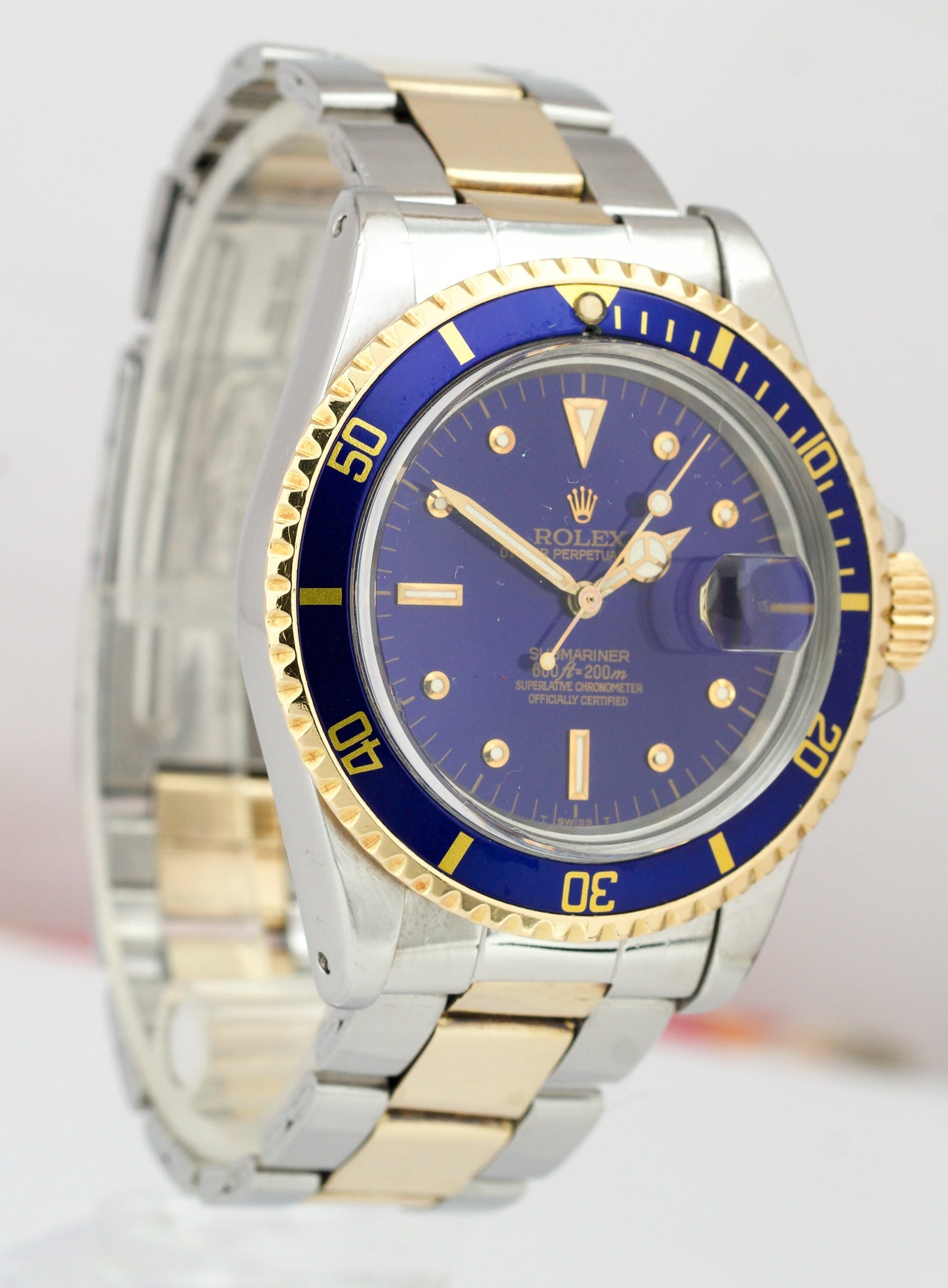 Vintage 1977 Rolex Submariner Date Nipple Two Tone Gold Blue 40mm Watch 1680