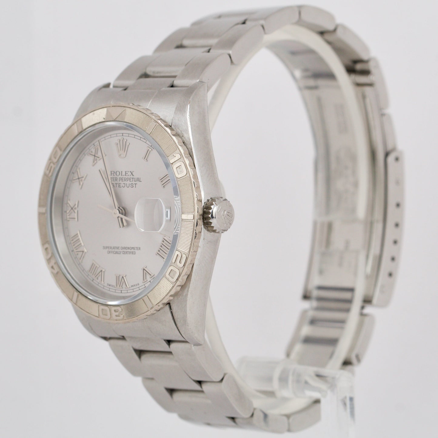 UNPOL. Rolex DateJust 36mm Turn-O-Graph Silver Roman Stainless Watch 16264 B&P