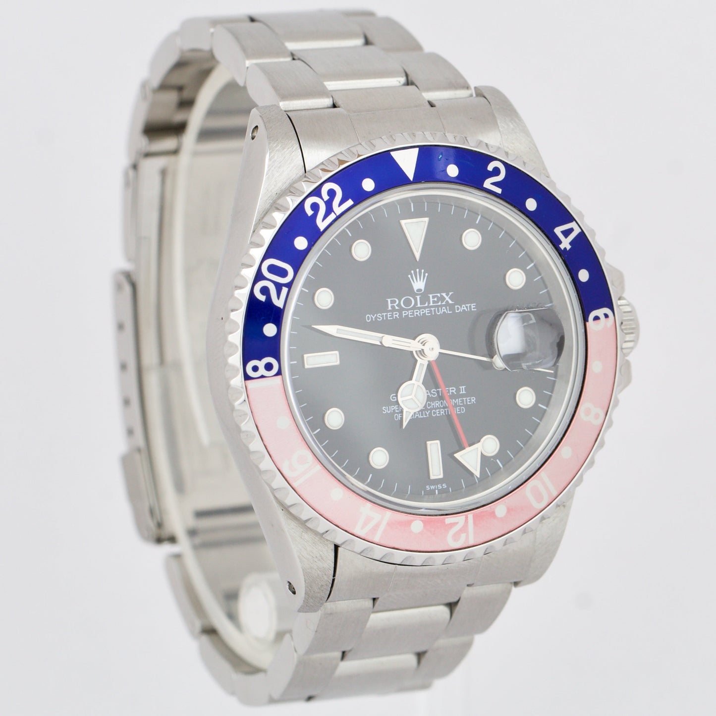Rolex GMT-Master II PEPSI Blue Red SWISS ONLY Stainless 40mm 16710 Date Watch