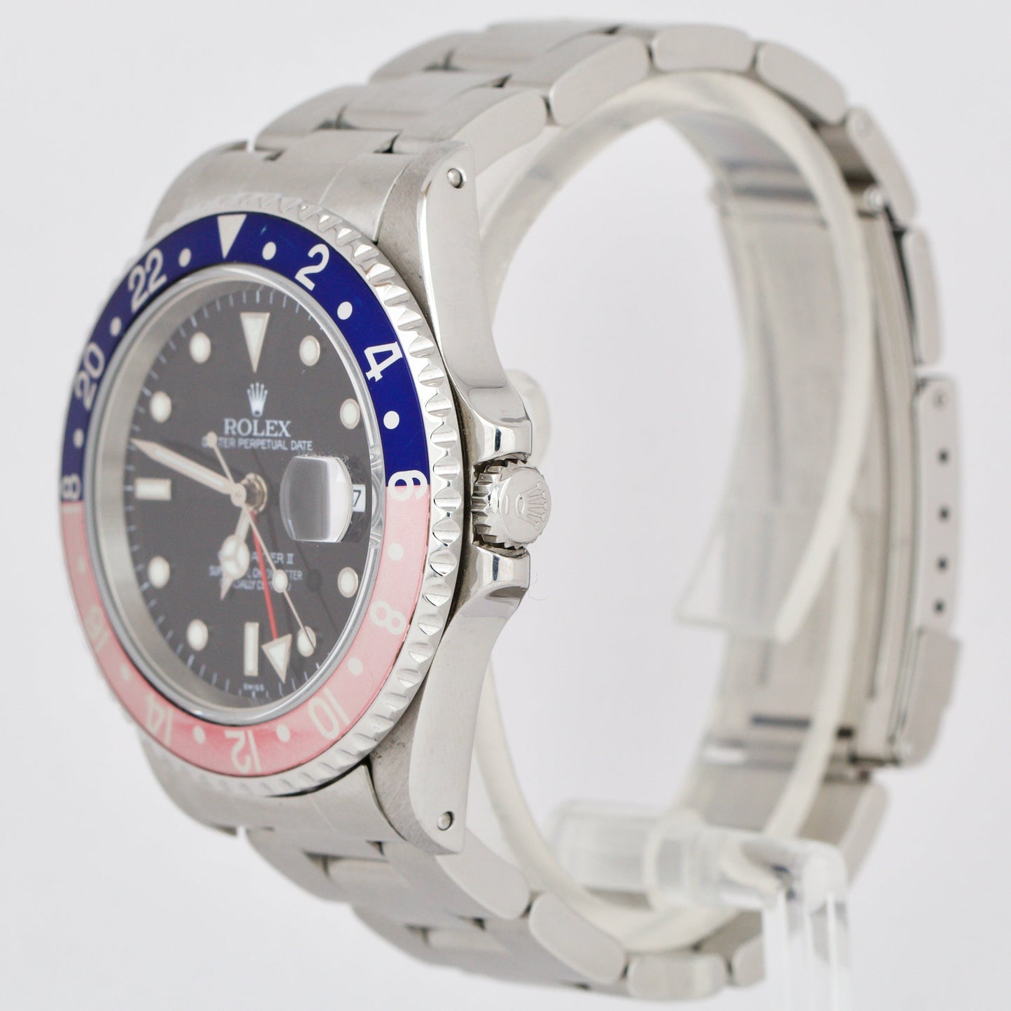 Rolex GMT-Master II PEPSI Blue Red SWISS ONLY Stainless 40mm 16710 Date Watch