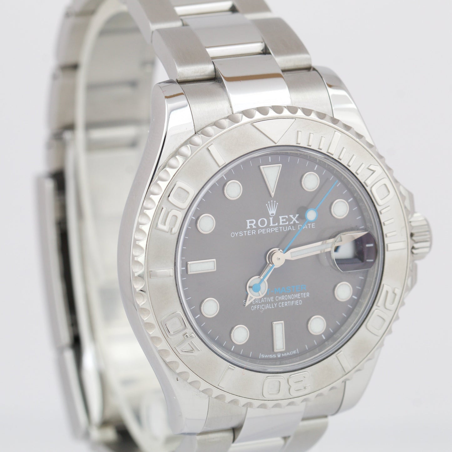 Rolex Yacht-Master Midsize Steel Rhodium Blue Gray 37mm Watch 268622 BOX PAPERS