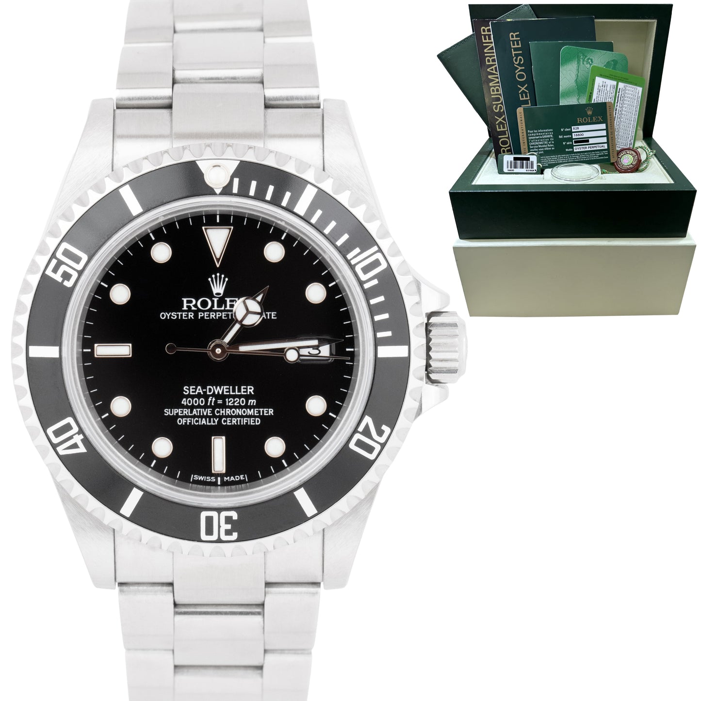 UNPOL. 2007 Rolex Sea-Dweller 16600 40mm Steel Black Automatic Watch PAPERS