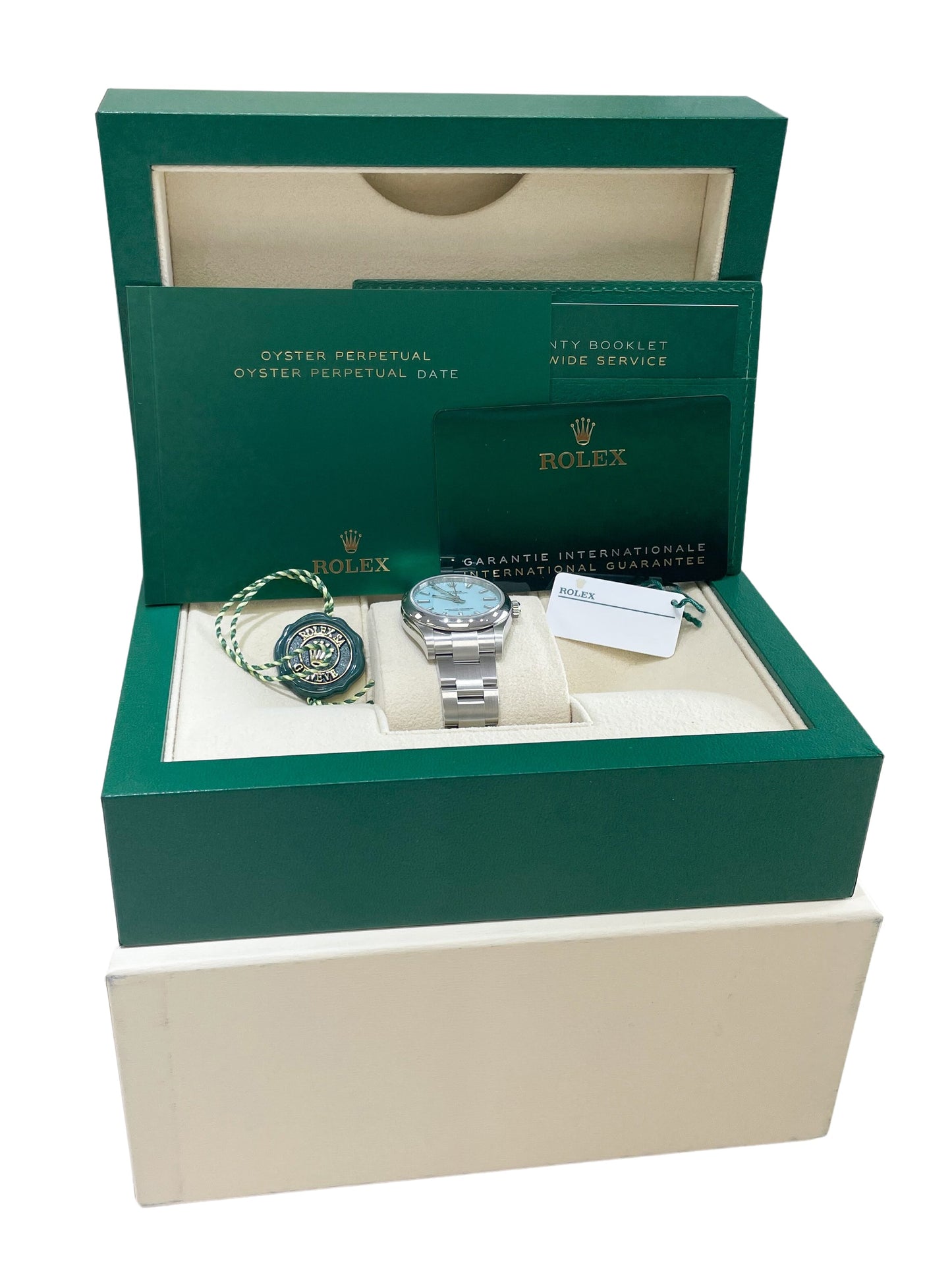 NEW FEB 2023 Rolex Oyster Perpetual Turquoise Blue 31mm 277200 PAPERS Watch B+P