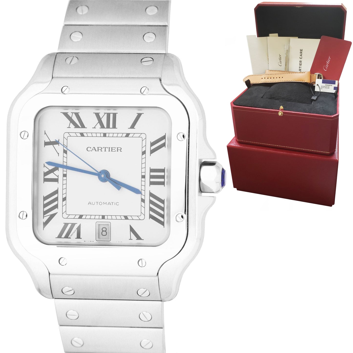 MINT Cartier Santos 42mm Automatic Stainless Steel White 4072 Watch WSSA0018