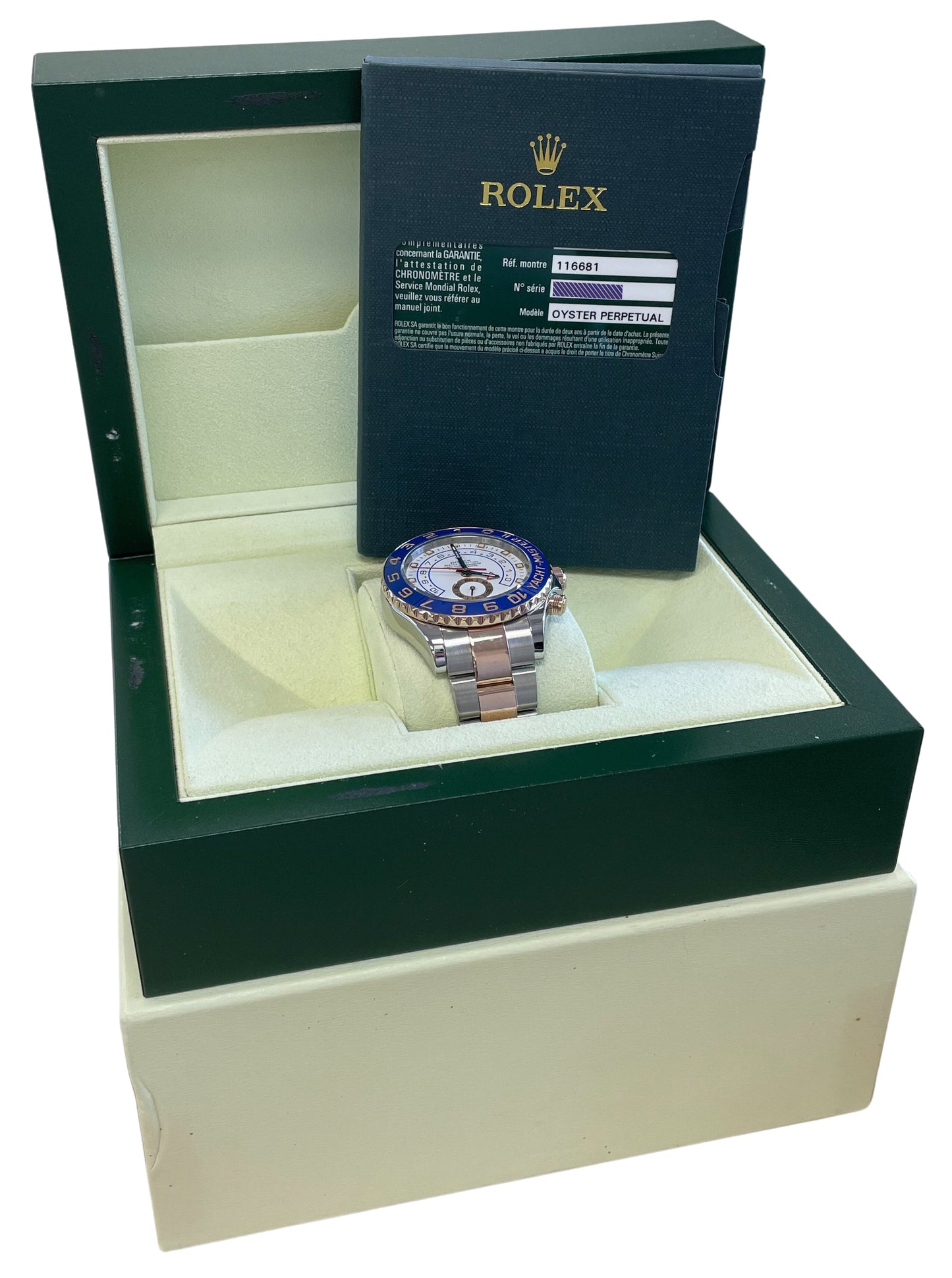 Rolex Yacht-Master II PAPERS White Two-Tone 18K Rose Gold 116681 44mm Watch B+P