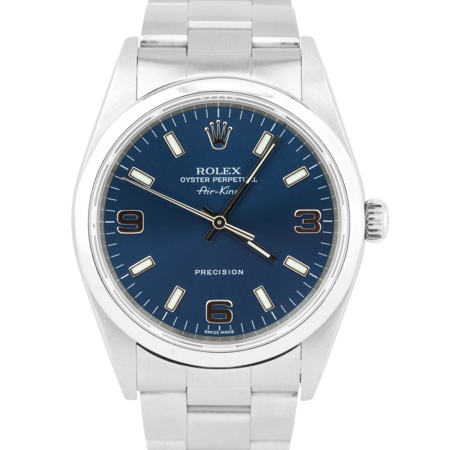 Rolex Air-King Oyster Perpetual Stainless Steel Blue 3-6-9 14000M 34mm Watch