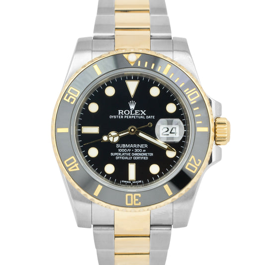 PAPERS Rolex Submariner Ceramic Black 40mm 116613 LN 18K Two-Tone Gold Watch B+P