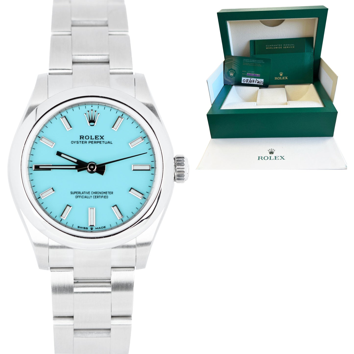 NEW 2022 Rolex Oyster Perpetual TURQUOISE Blue Stainless Steel 277200 31mm Watch