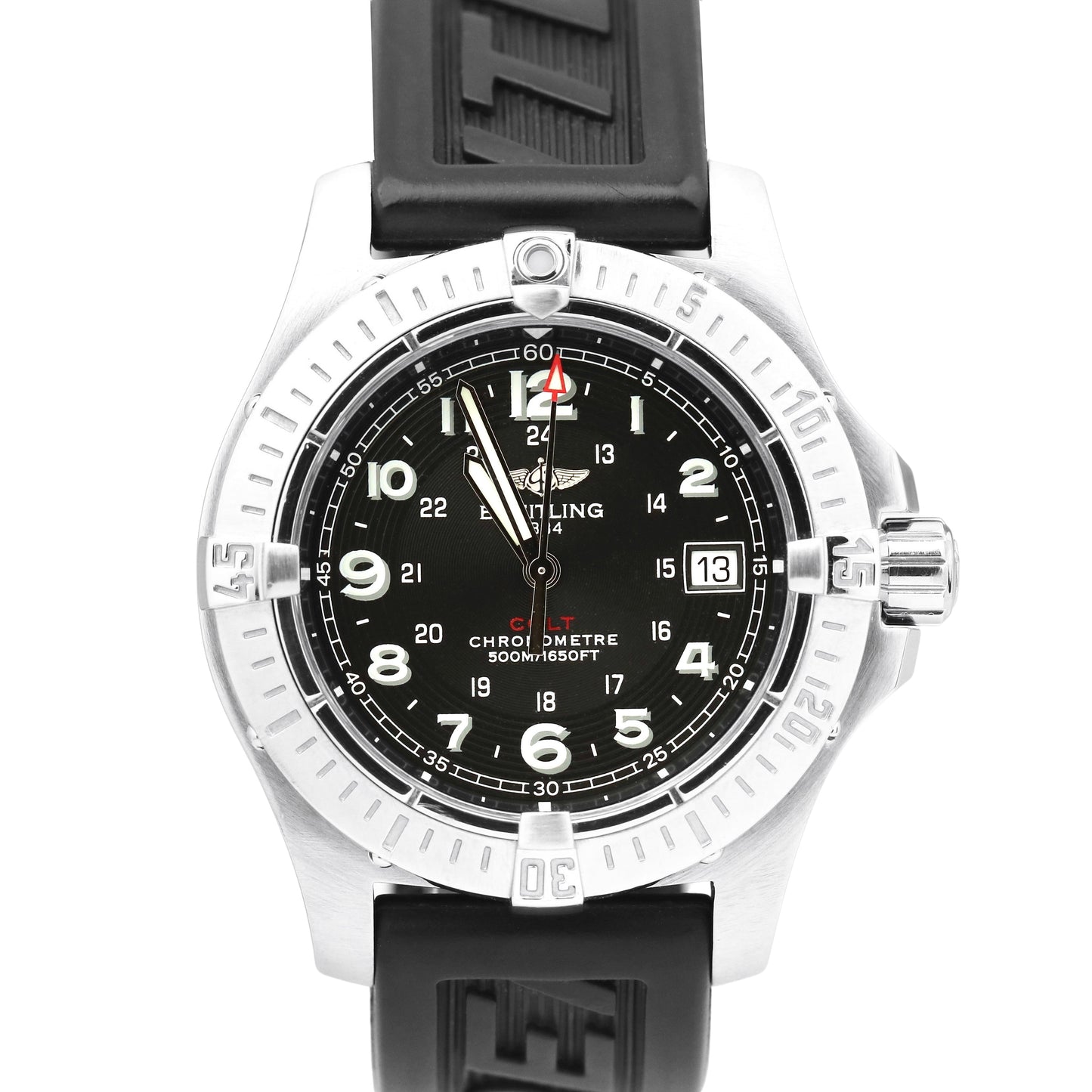 MINT Breitling Colt A74380 Stainless Black Chronometer 41mm Rubber Quartz Watch