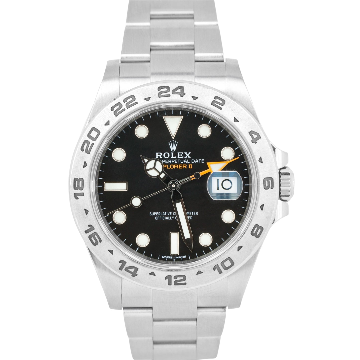 Rolex Explorer II Black Dial Orange Stainless Steel Date 42mm Watch 216570 B+P