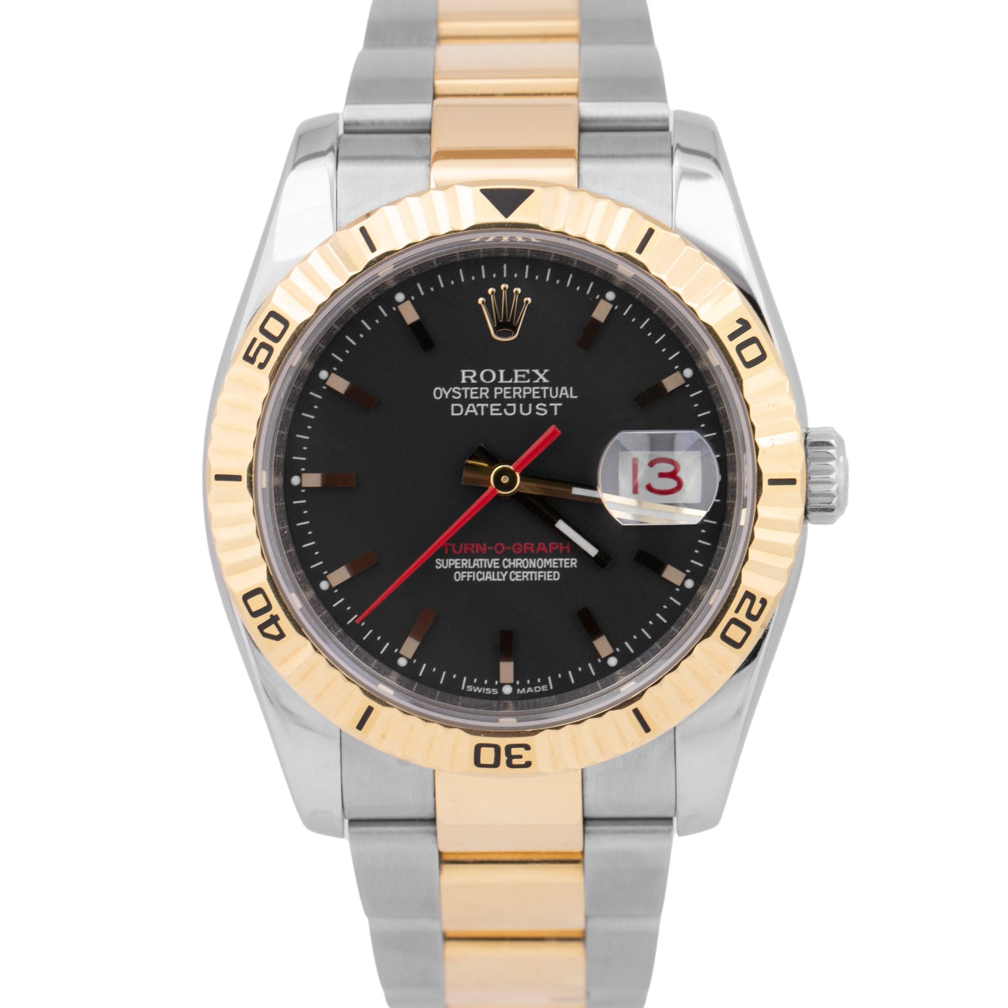 Rolex DateJust 116263 Turn-O-Graph 36mm Thunderbird Two-Tone 18K Gold Watch
