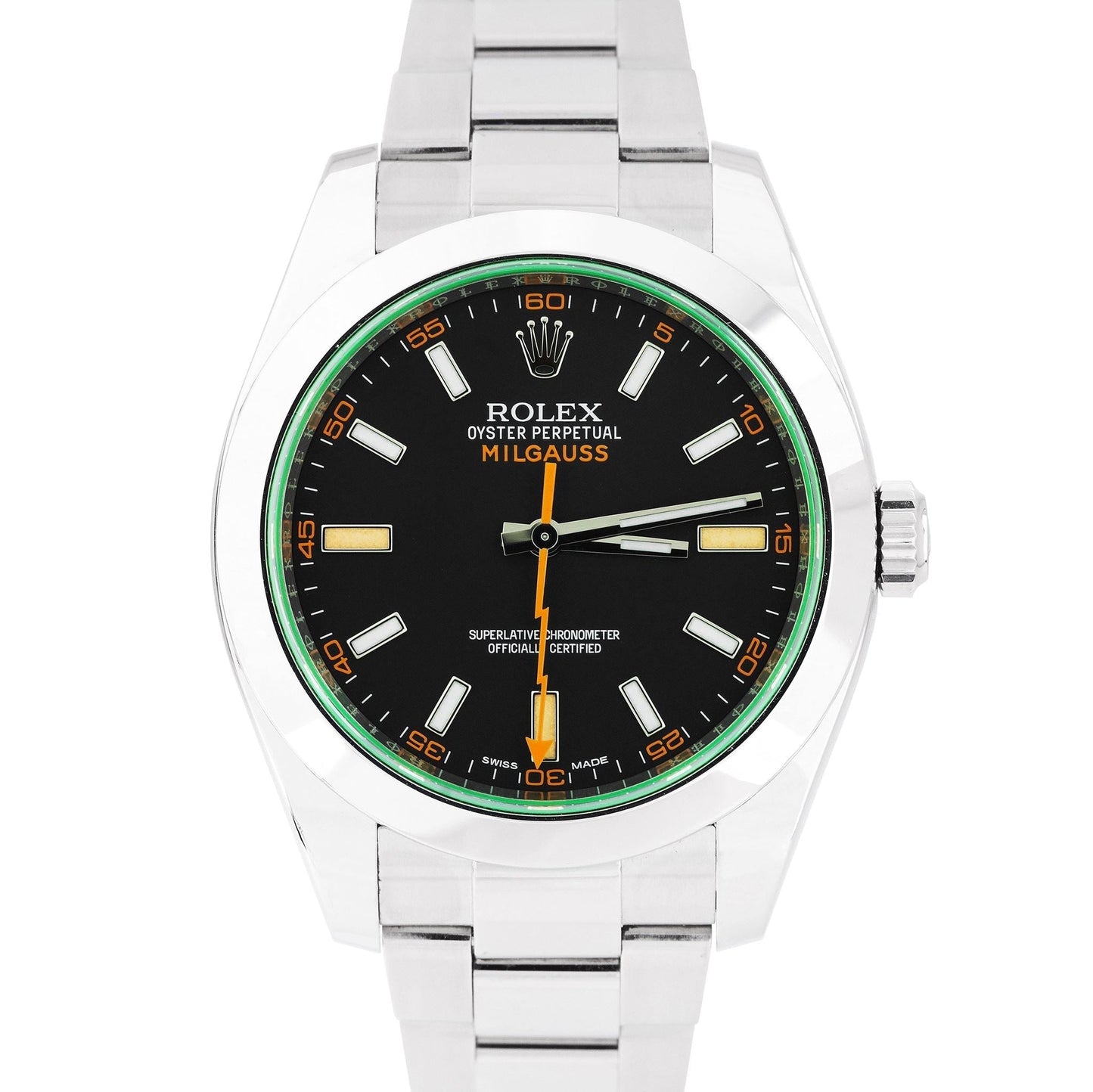 2021 Rolex Milgauss 40mm Green Anniversary Stainless Steel Black Watch 116400 GV