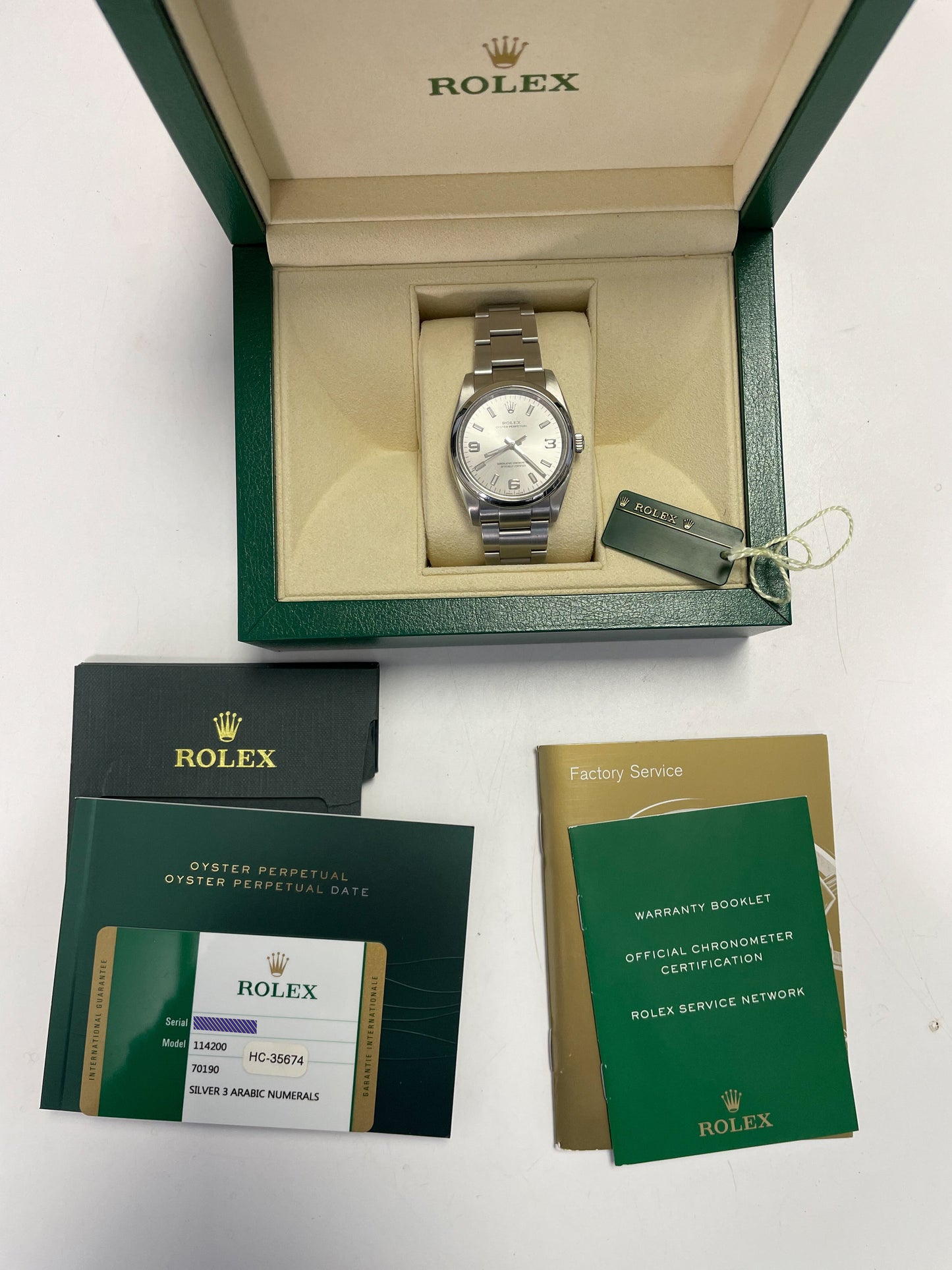 2015 Rolex Oyster Perpetual Silver 3-6-9 Dial Stainless Steel 34mm Watch 114200
