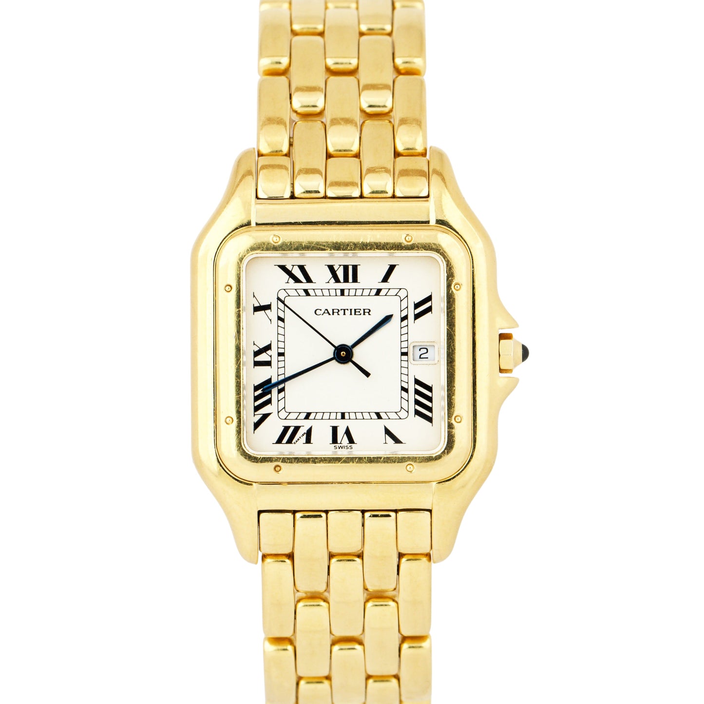 Cartier Panthere 18K Gold Ivory Dial Roman Men's Big Size 28mm Quartz Watch 8839