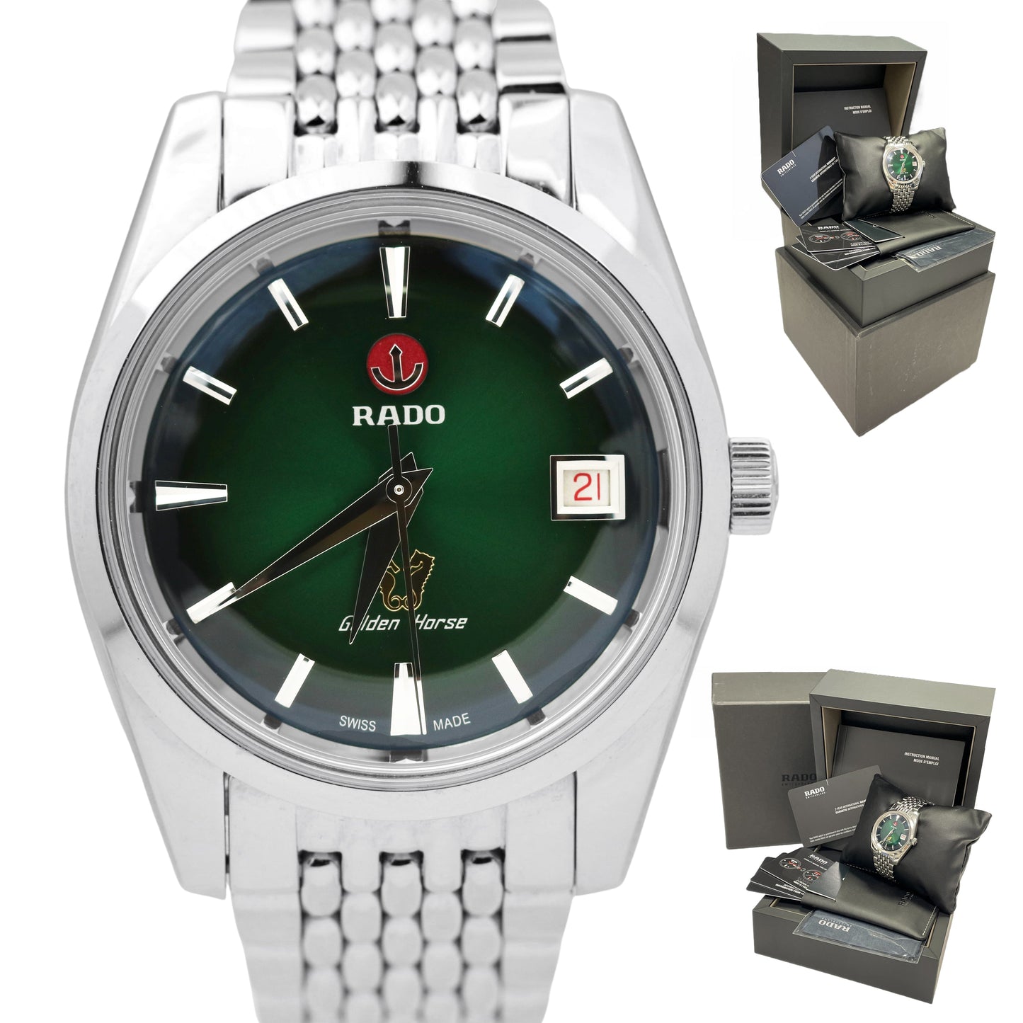 MINT 2020 Rado Switzerland Golden Horse 37mm Stainless Green Vignette Watch B&P