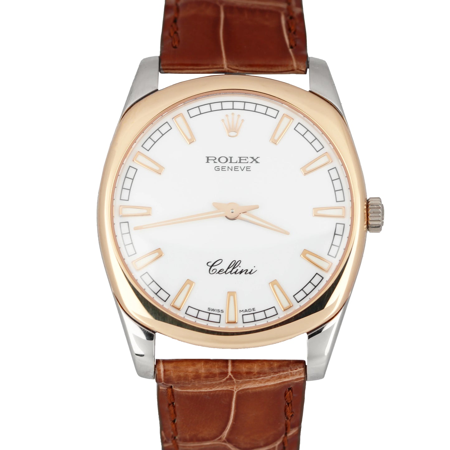 Rolex Cellini Danaos White Dial 18K Gold 38mm Brown Leather 4243 Watch B&P