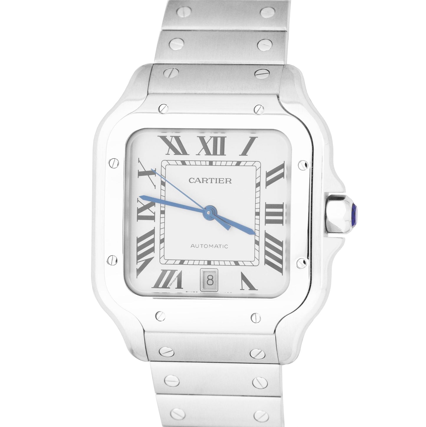 MINT Cartier Santos 42mm Automatic Stainless Steel White 4072 Watch WSSA0018