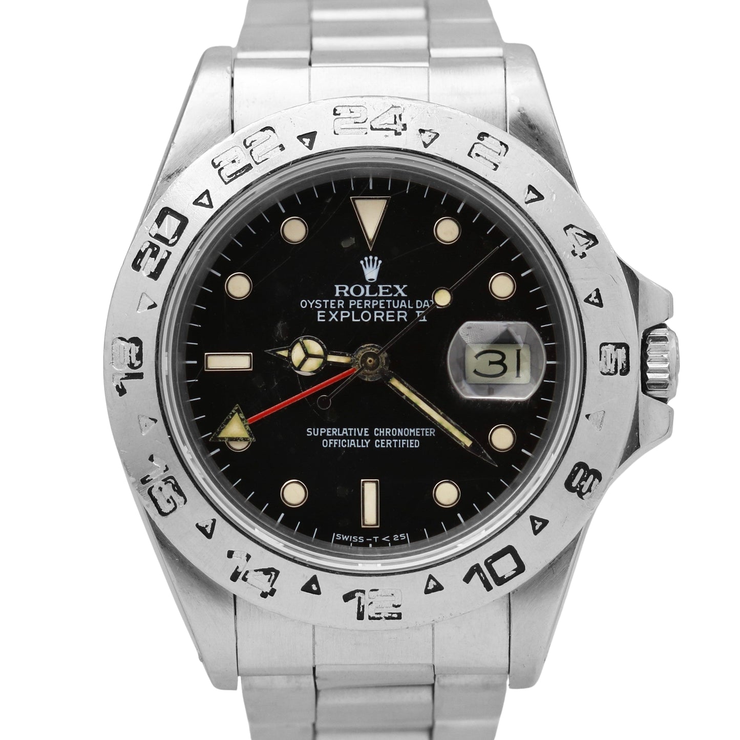 Rolex Explorer II Black SPIDER DIAL Patina Stainless Steel 40mm Watch 16550