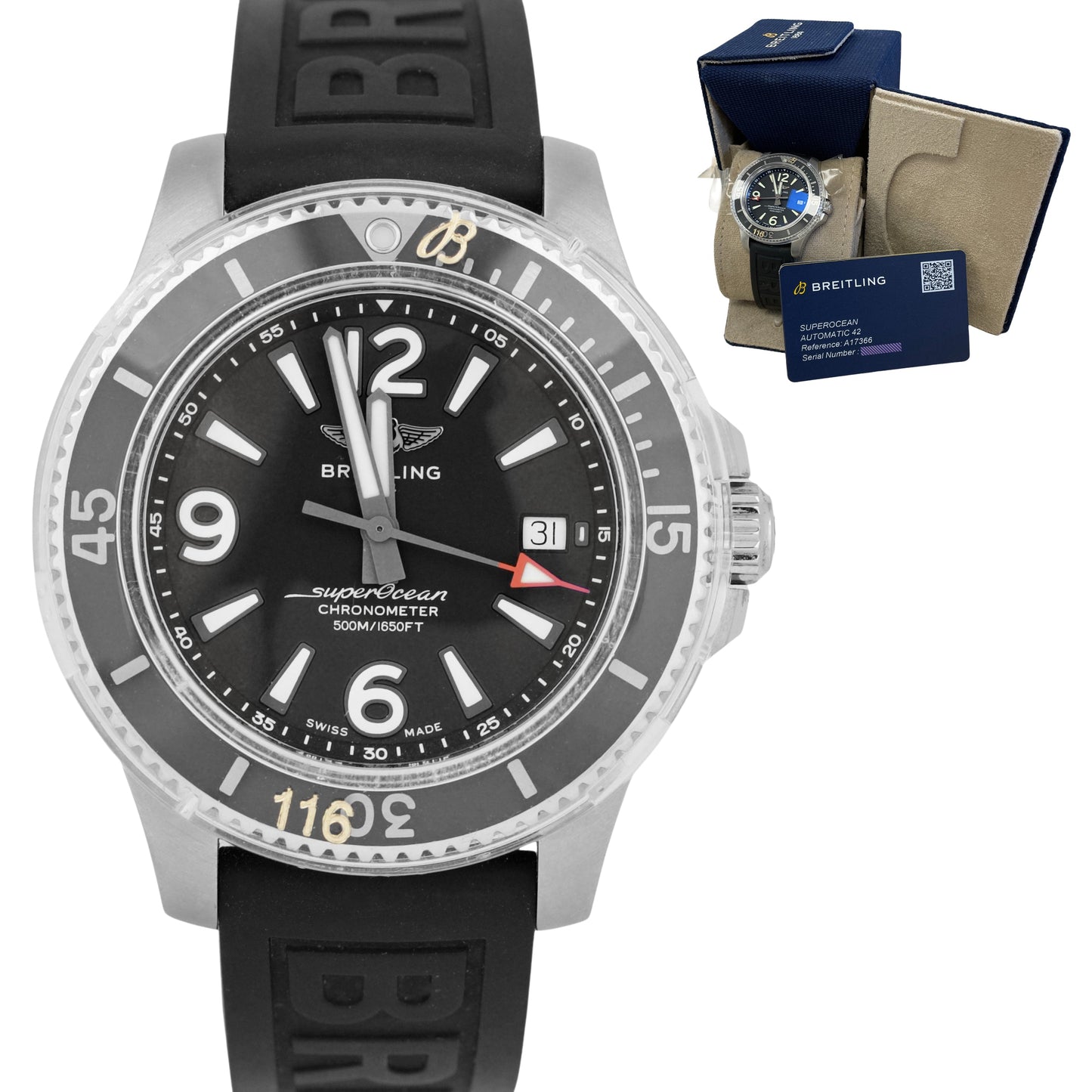 2022 Breitling SuperOcean Heritage 42 A17366 Black 42mm Steel Rubber Watch BP