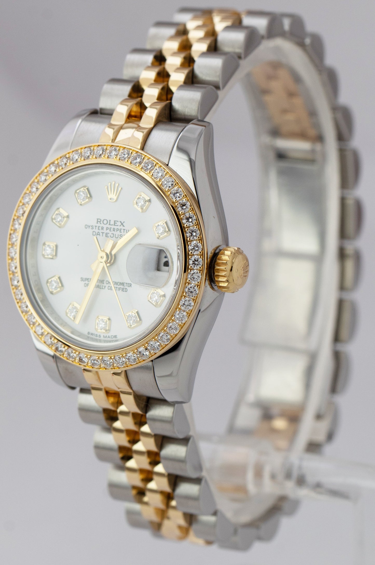 Ladies Rolex DateJust 26mm Two-Tone Gold White DIAMOND Dial Jubilee Watch 179383