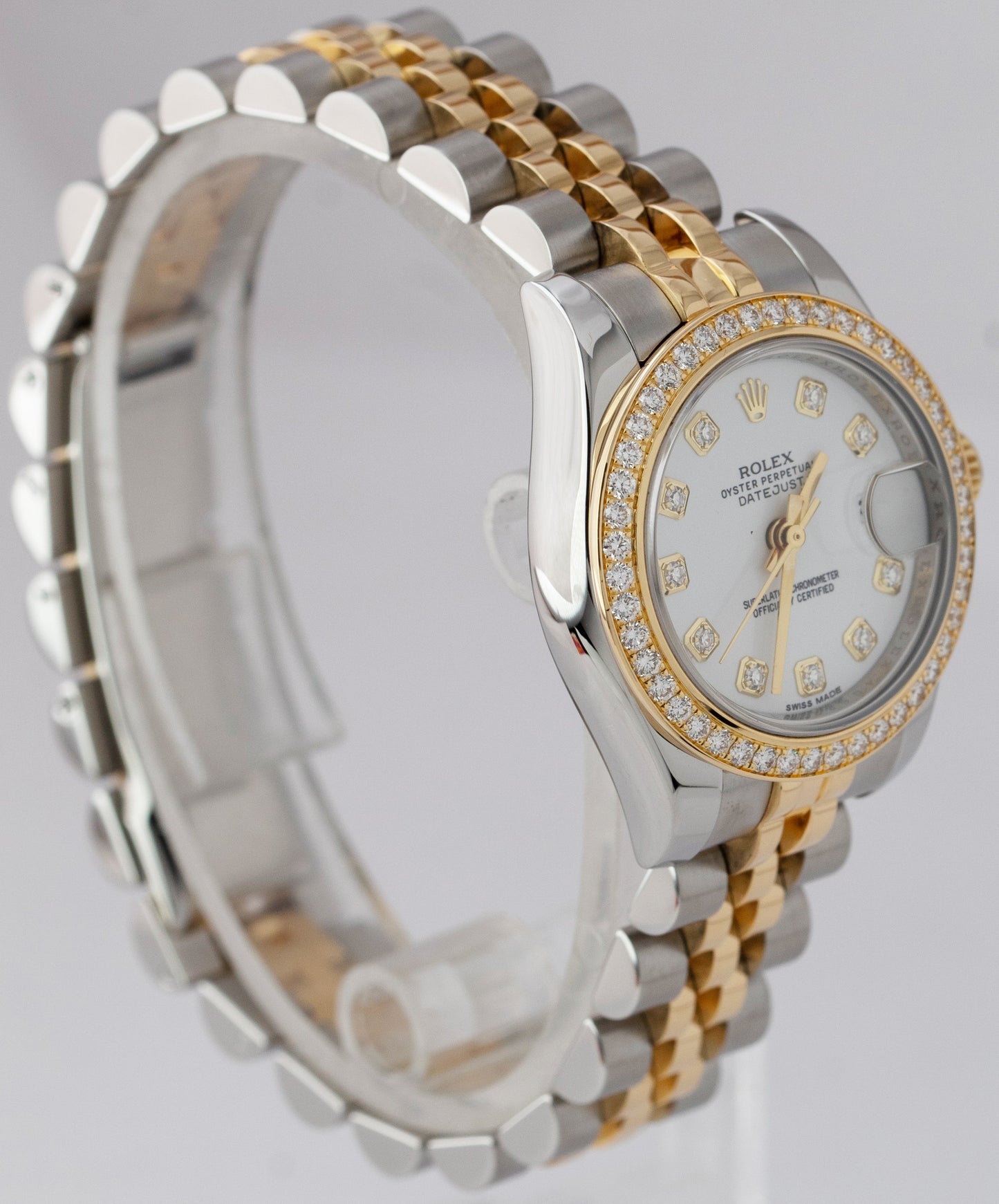 Ladies Rolex DateJust 26mm Two-Tone Gold White DIAMOND Dial Jubilee Watch 179383