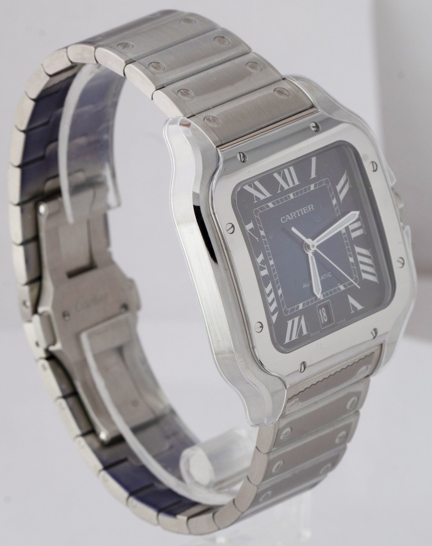 NEW STICKERED Cartier Santos Large 40mm Automatic Steel BLUE Watch 4072 WSSA0030