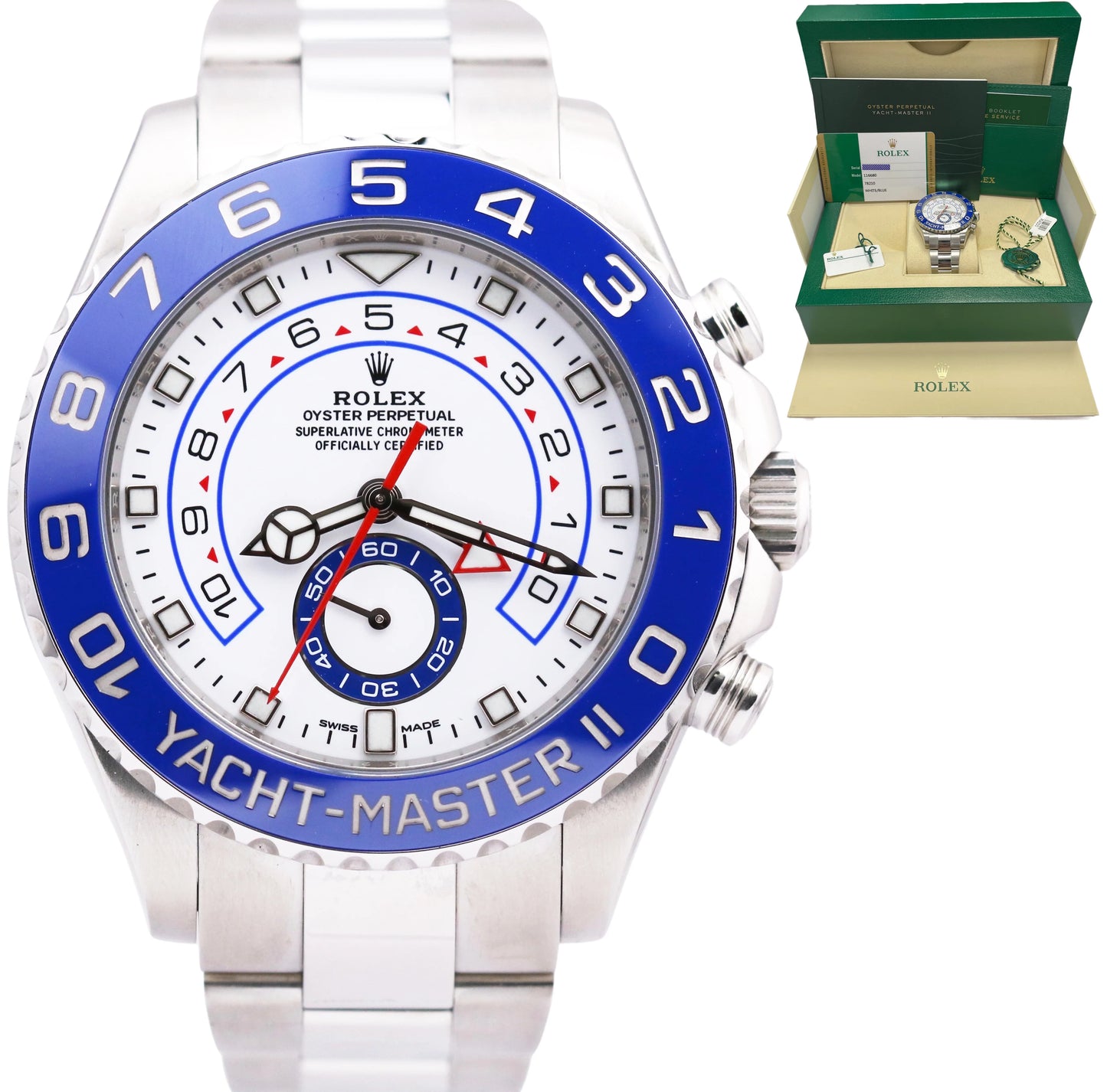 2019 BOX PAPERS Rolex Yacht-Master II 44mm NEWEST HANDS White Blue 116680 Watch